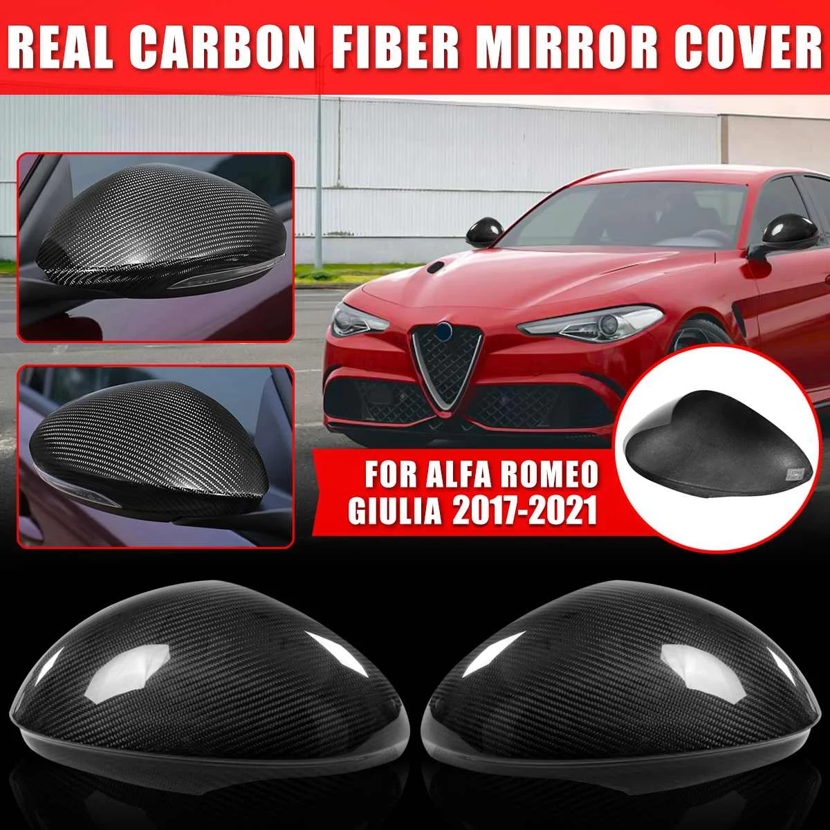 

Pair Rearview Mirror Cover Wing Side Mirror Cap Real Carbon Fiber For Alfa Romeo Giulia 2017-2021 Rear View Mirror Cover Cap