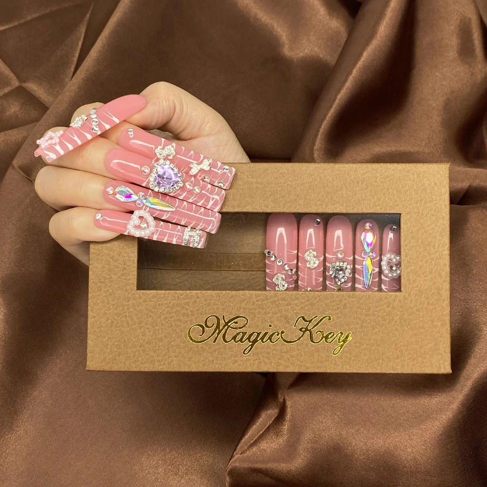 MagicKey роскошные 10 шт. акриловые ногти ручной работы французские стильные