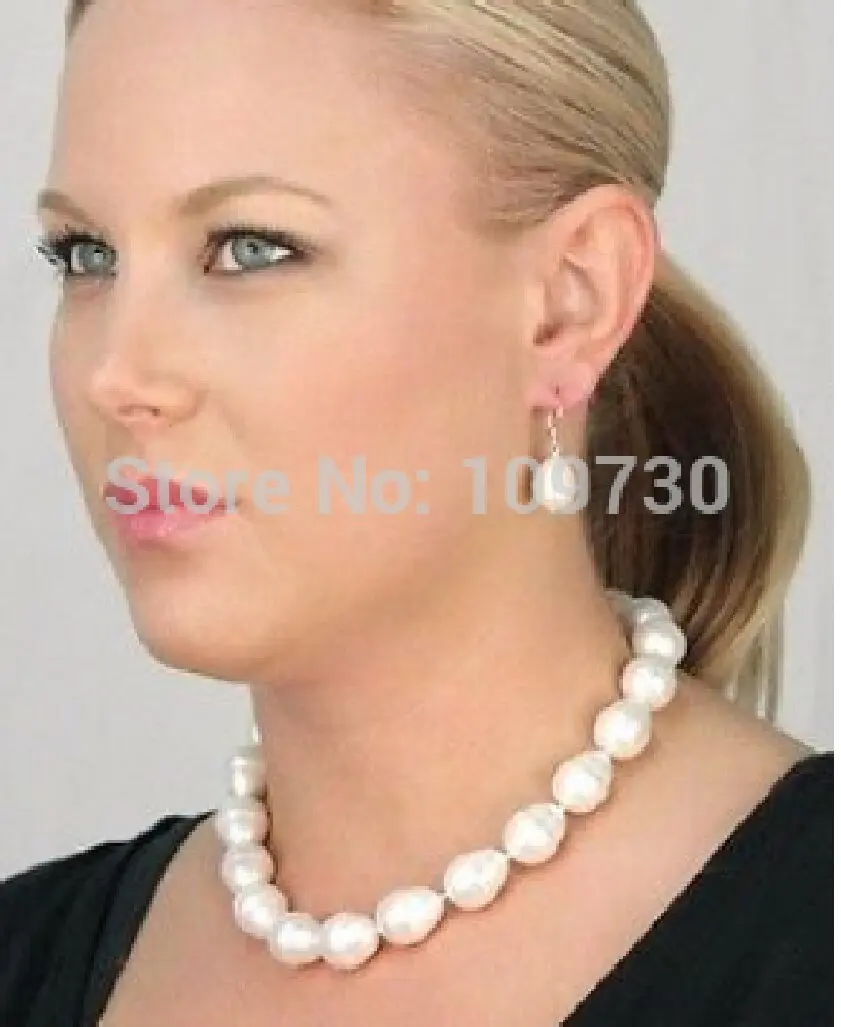 

AAA+ 12x15mm white color shell pearl baroque earring & necklace luxurious set