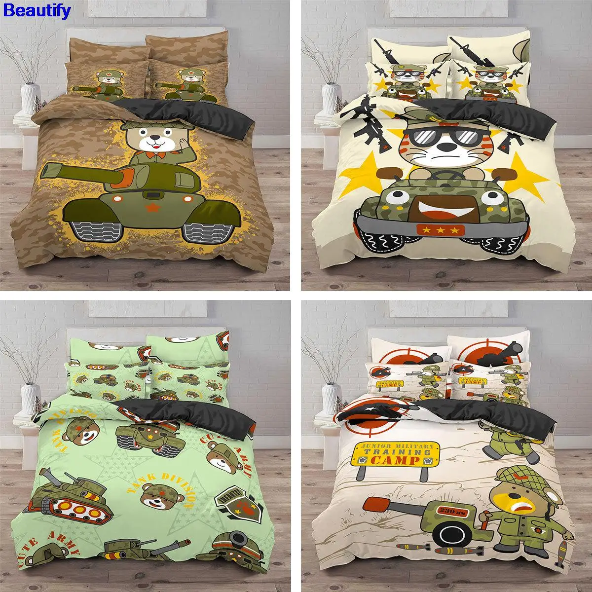 

Beautify Cartoon Bear Tank Bedding Set 2/3Pcs Duvet Cover & Pillowcase(s) 3D Printed Quilt Cover Home Textile Gift