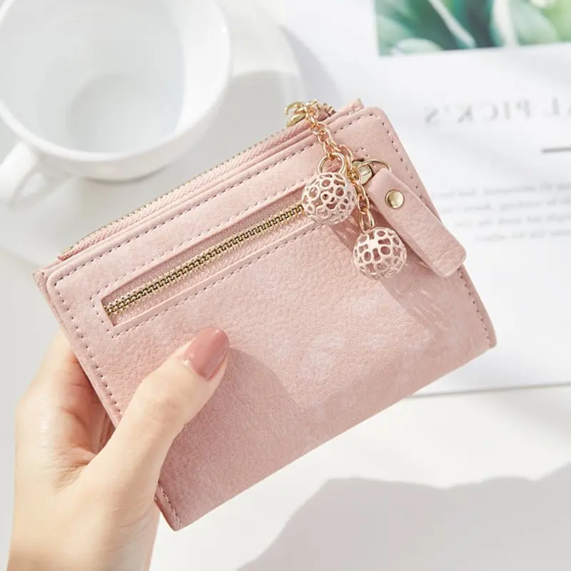 

New Fashion PU Leather Women Short Wallet Folding Card Holders Zipper Coin Purse with Tassel Cute Student Girls Money Bag