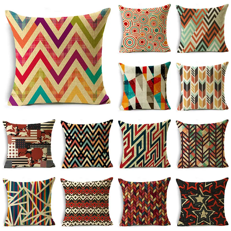 

WZH Colorful Geometric Pattern Print Cushion Cover Home Decorative Linen Pillowcase for Sofa Car 40cm/45cm and 50cm