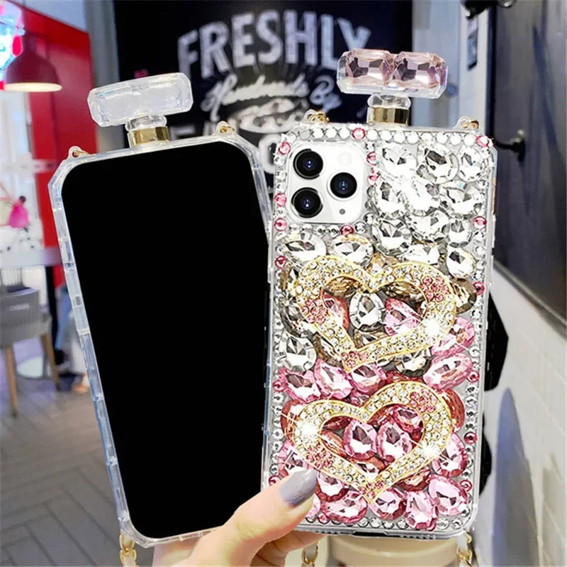 Роскошный чехол со стразами и флаконом духов для iPhone телефона с блестящими