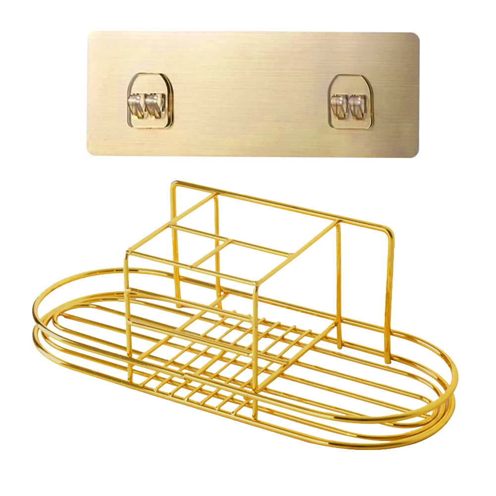 

Gold Iron Toothpaste Countertop Space Saving Toothbrush Holder Ventilated Modern Home For Bathroom Stand Wall Mounted Razor Comb