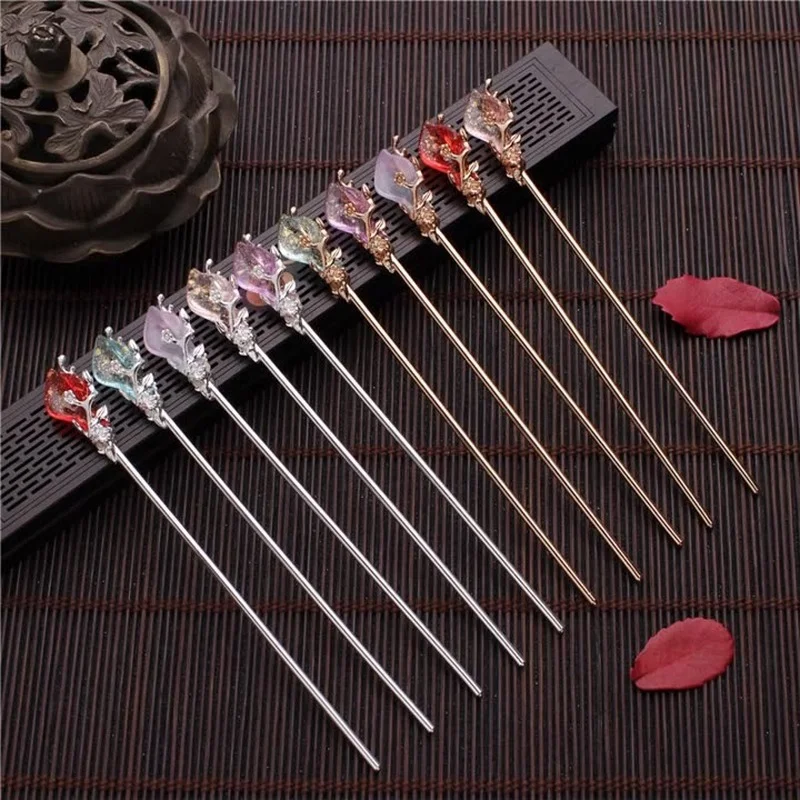 

Vintage Chinese Style Hanfu Hair Stick Women Metal Glaze Hair Fork Hair Chopsticks Hairpin Woman Jewelry Hair Clip Accessories