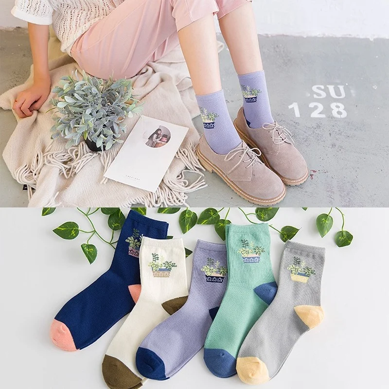 

Korea Small Pure and Fresh Women Fashion Cotton Socks Flowerpot Pattern Cotton Socks Short Tube Cute Socks Funny Skarpetki