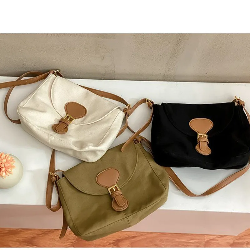 

New Fashion Trends For 2022 Ladies Shopping Business Party Tote Shoulder Bag Girls Soft Canvas Material Buckle Crossbody Bags