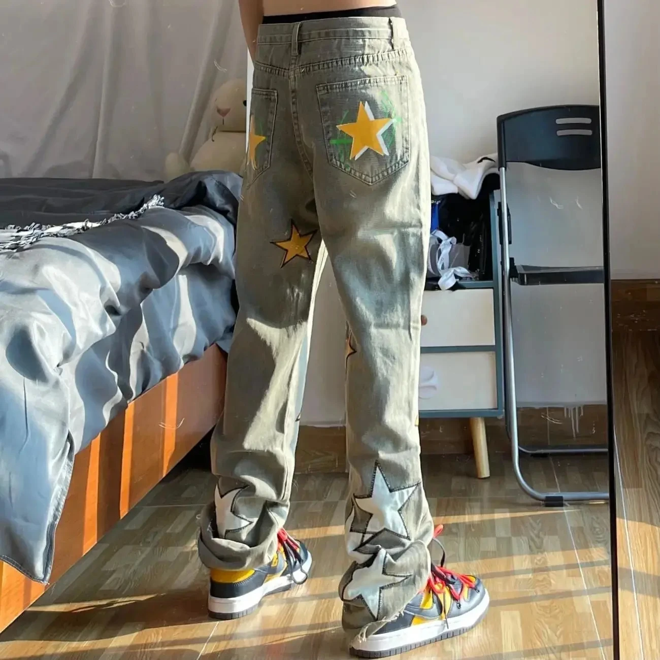 Женские джинсы большого размера Новинка весна-осень 2022 рваные с принтом пламени