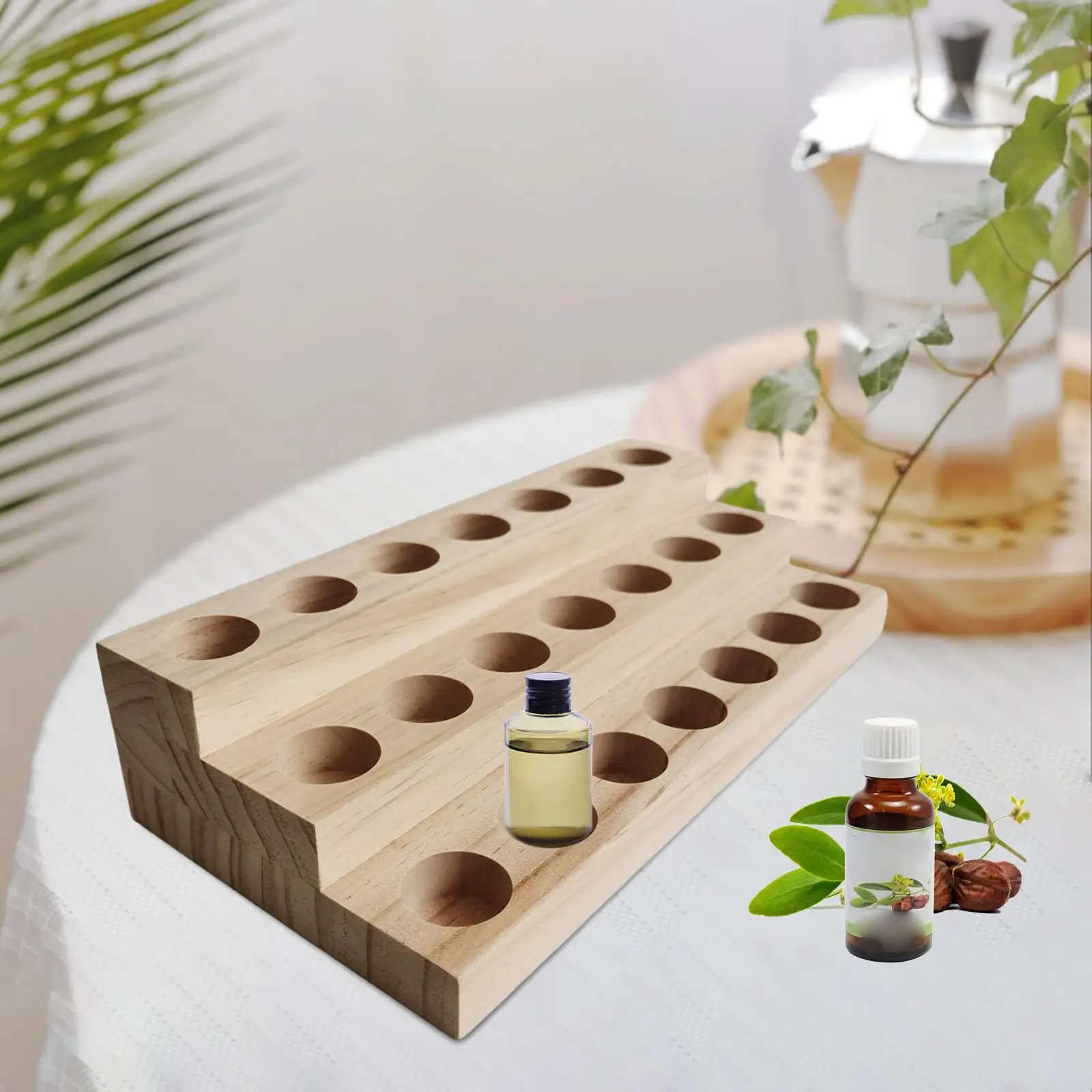 

21 Holes Wooden Essential Oil Storage Rack 3 Tiers Makeup Shelf Display Stand for 10ml Bottles Desktop Perfume Cosmetics Store