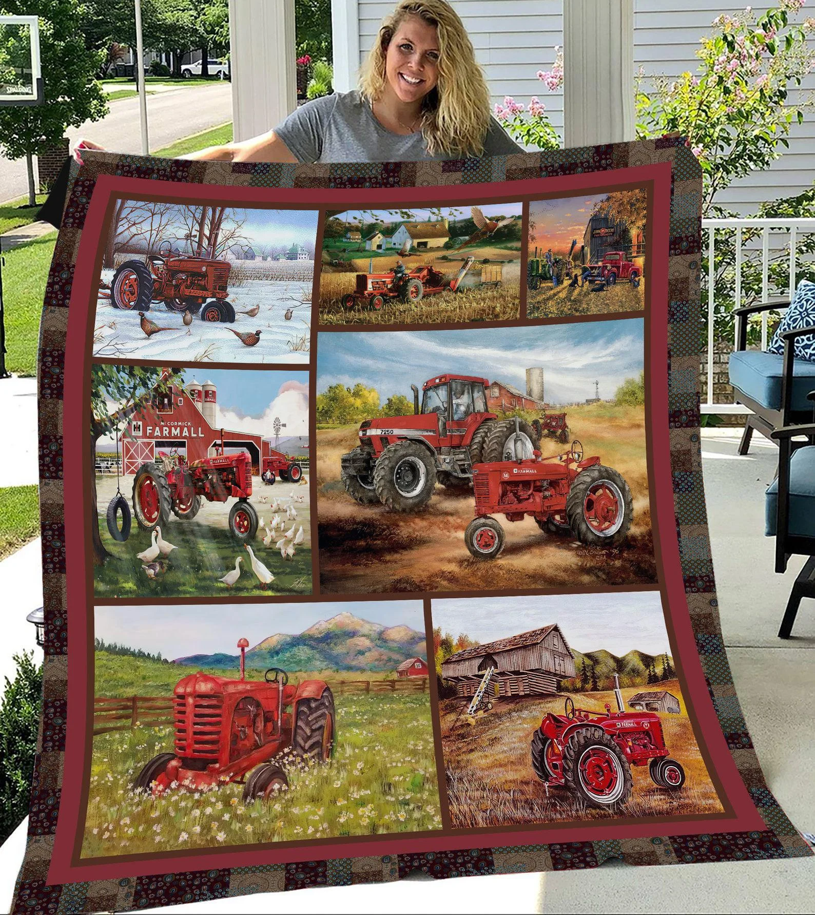 Red Tractor Pattern Boy Flannel Throw Blankets Boys Birthday Gifts Grandson Gifts Father and Son for Bed Sofa Couch Decoration