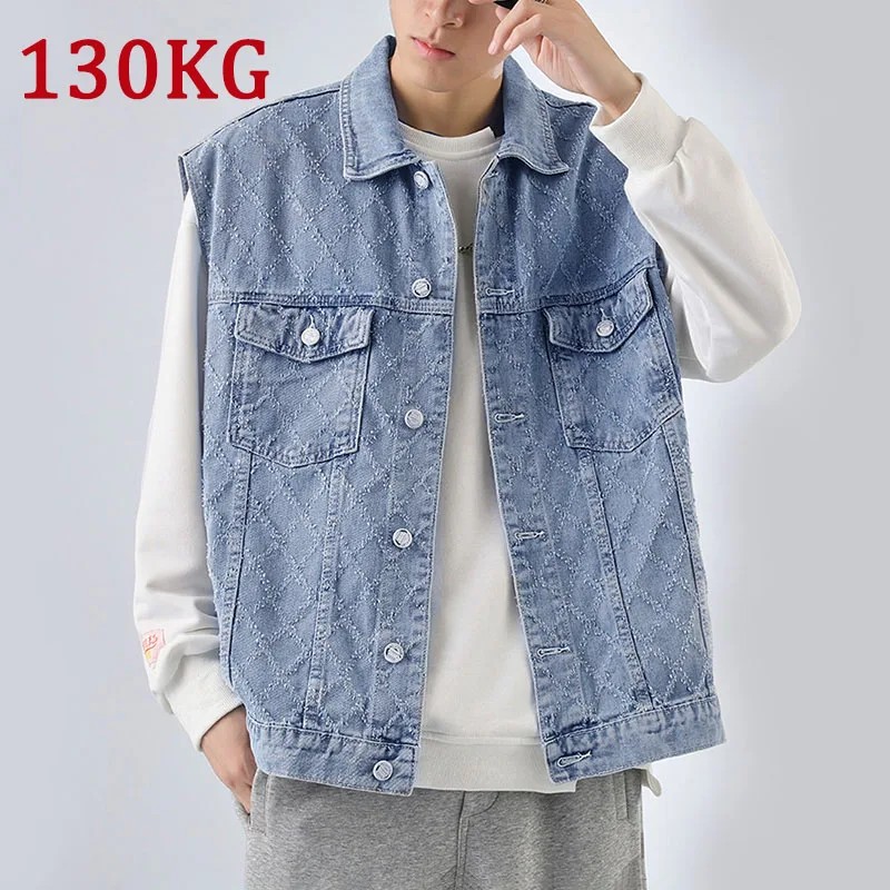 

Plus Size 130KG Jean Vest Denim Vest Men Jacket Cotton Men Clothing Veste Homme Ete Mens Vest Men Jeans Jacket Men Vest Homme