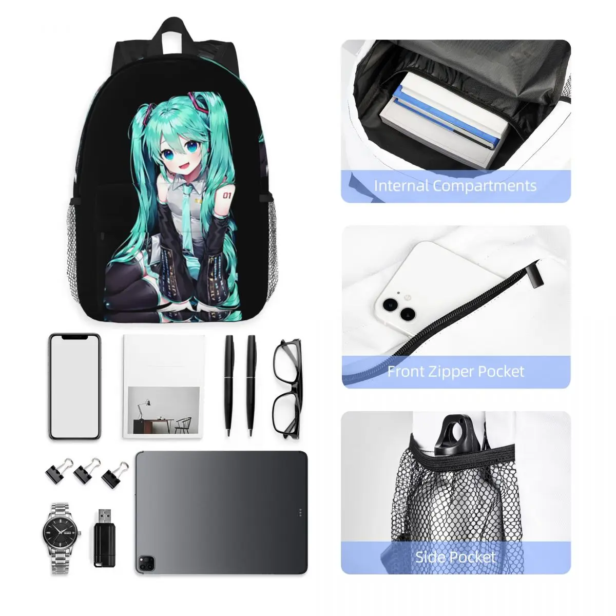 Hatsune-Miku New Fashionable Pattern School Bag Print Lightweight Backpack 15inch