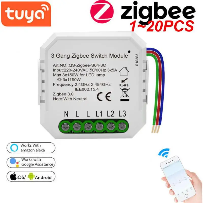 

1~20PCS Tuya Alexa Smart Home Zigbee Switch Module Relay 3 Gang Smartlife Wireless Control Google Yandex Alice CoRui Automation