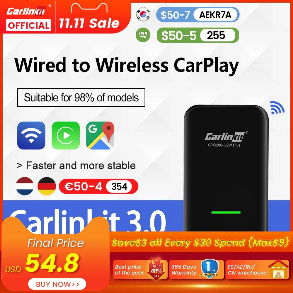 Купить CarlinKit 4,0 3,0 Apple CarPlay беспроводной активатор ключа для Audi Proshe Benz VW для Volvo и Toyota IOS 14 Plug And Play MP4 MP5 Play