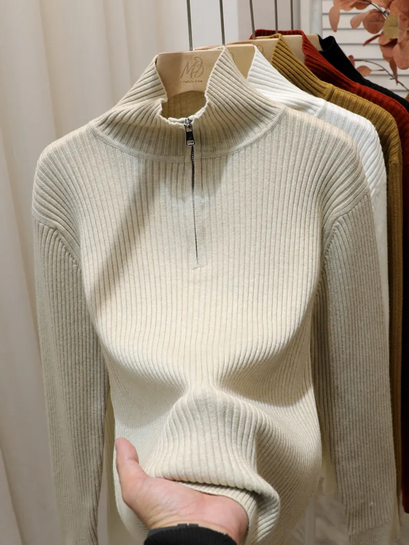 Черная водолазка на молнии женская весенняя одежда внутренняя нижняя рубашка