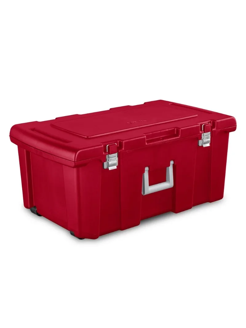 

Sterilite 23 Gal Lockable Footlocker Toolbox Container w/ Wheels, Infra Red