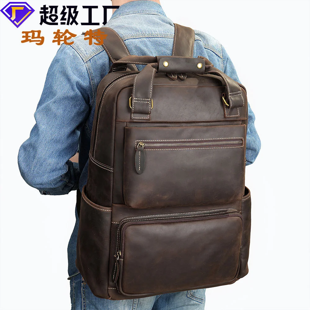 

Cowhide backpack, genuine leather business computer bag, large capacity trend outdoor travel cowhide backpack layer