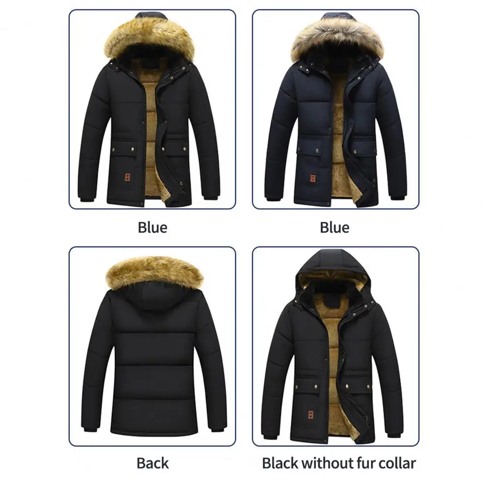 2022 New Men Winter Parka Fleece Lined Thick Warm Hooded Fur Collar Coat Male Size 5XL Plush Jacket Autumn Work Outwearing Black
