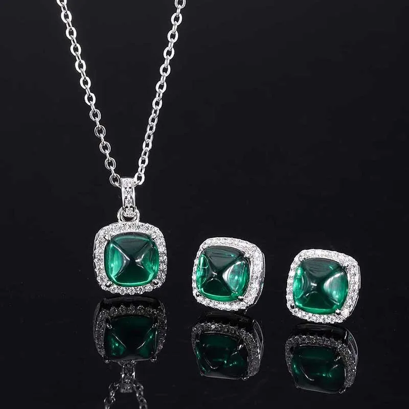 

2023 New S925 Full body Silver Hot Sale Simulation Green Treasure Sugar Tower Diamond Set Pendant Earnail Main Stone 8 * 8
