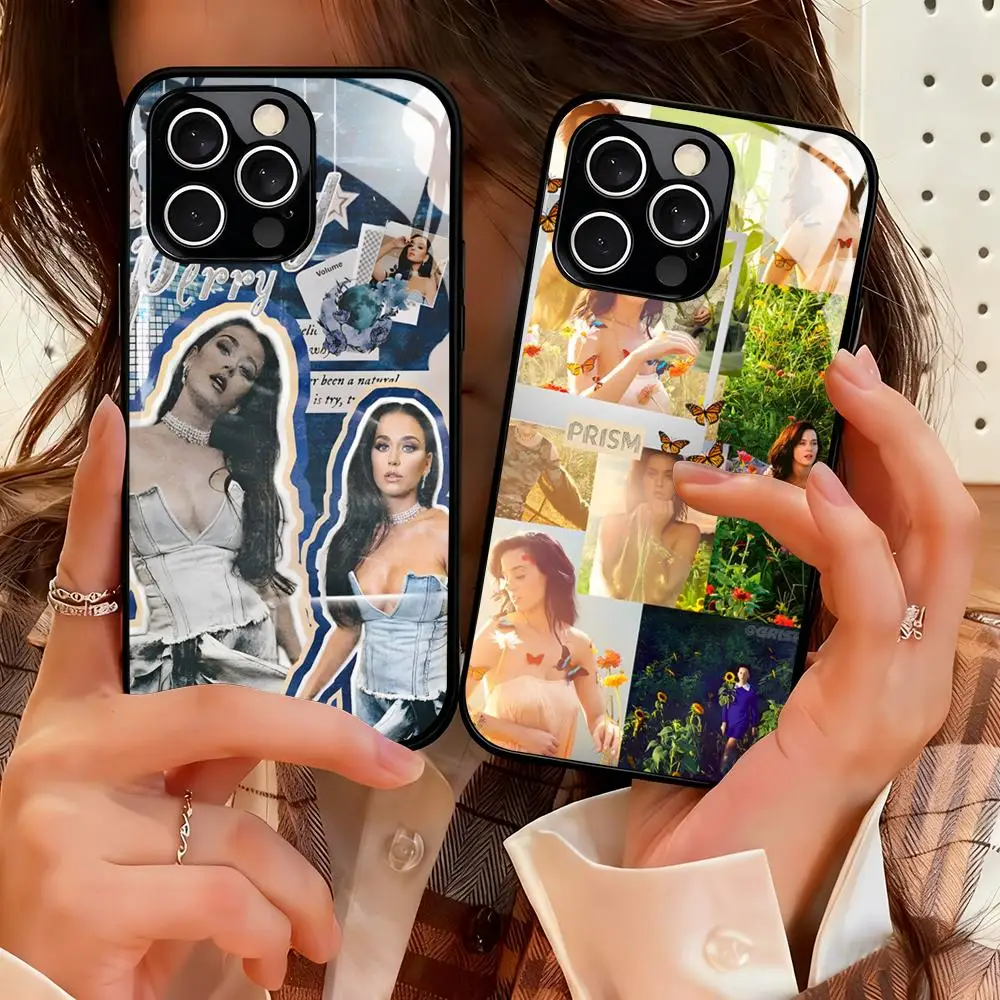 Фото Чехол для телефона с изображением популярной певицы Кейти Перри для iPhone 18 17 16 15 14 13 12 X XR XS 8 Plus Mini Pro Max, стеклянный, магнитный. №1