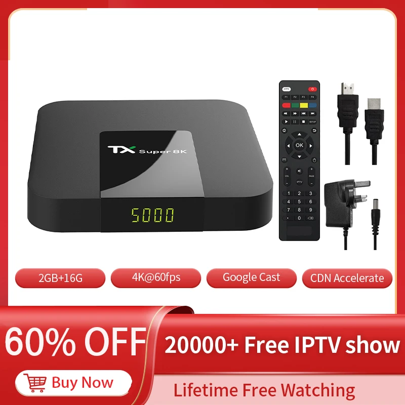 

New Android Smart TV Box Global Market Media Player with 20000+ Free IPTV Shows TX Super 8K Wifi TV Set Top Box EU UK US AU Plug