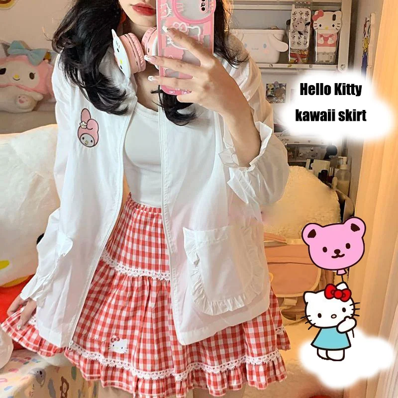

Милая юбка Sanrio с Hello Kitty, милая мультяшная юбка с высокой талией для девушек, студенческое модное платье с эластичным поясом, подарок для девушки