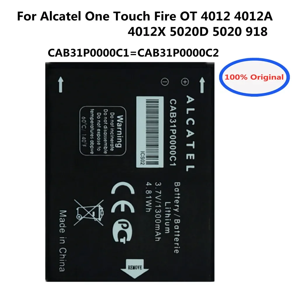 Оригинальный аккумулятор CAB31P0000C1 / CAB31P0000C2 1400 мАч для Alcatel one touch Fire 5020 5020D 4012 4012A 4012X