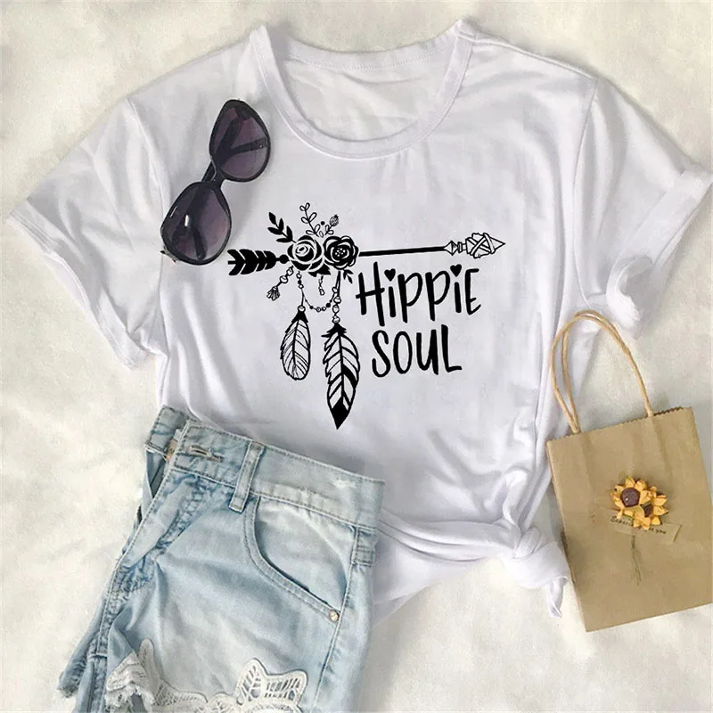 

New T shirt Women Fashion Hippie Soul Print Tshirts Casual Tops Harajuku Tees Female T shirts Clothing Camisas Mujer