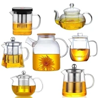 dropshipping heat resistant glass teapot various styles of hot selling tea sets clear kettle flower puer tea infuser pot
