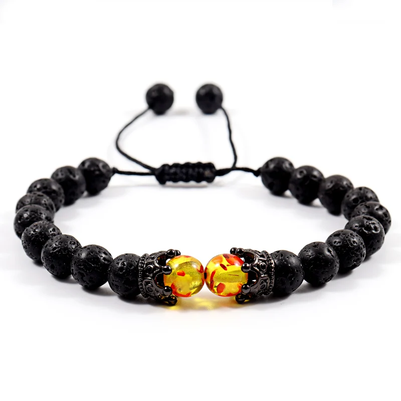 

2022 New Fashion Crown Bracelet Men Adjustable Handmade Weave 8mm Lava Stone Bead Bracelet For Men Jewelry Gift