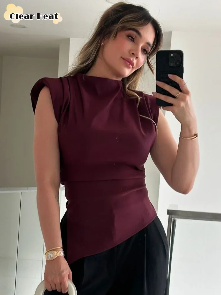 Модная красная плиссированная майка без рукавов Ancora для женщин элегантный