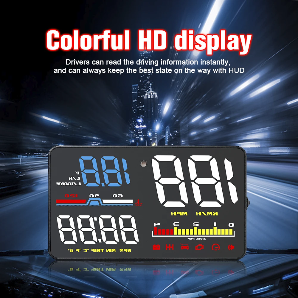 

D5000 OBD2 HUD Head Up Display Car Speedometer KMH MPH Tachometer Windshield Projetor Overspeed Alarm LED Electronic Auto Parts