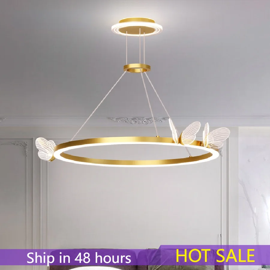 

Nordic Butterfly LED Chandelier Diningroom Bedroom Parlor Hanging Light Fixtures Gold Loft Romantic Decoration Suspension