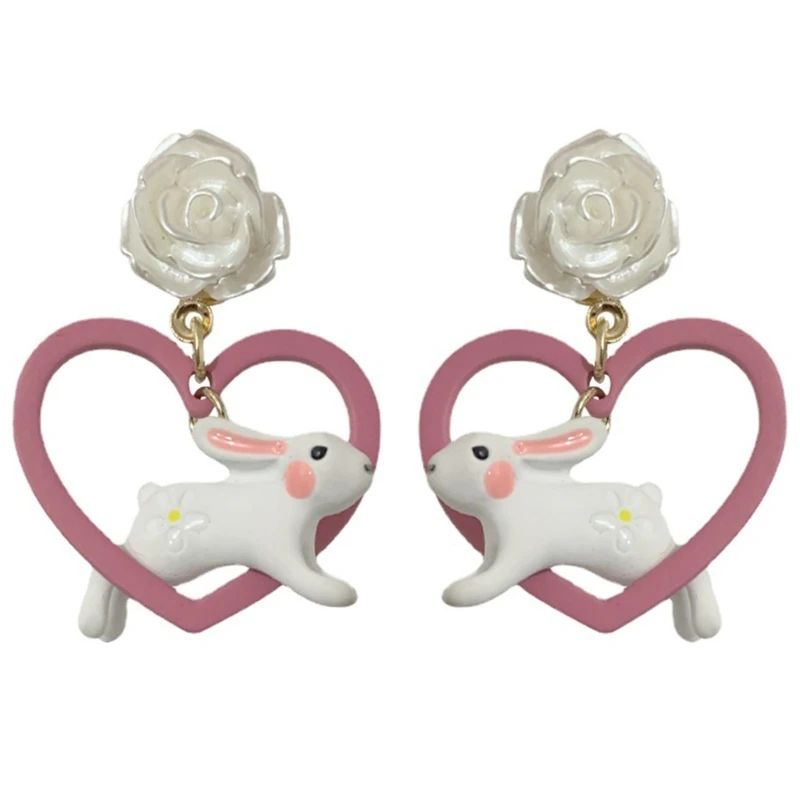 

Elegant Camellia Rabbit Earrings Drop Earrings Ear Accessory Alloy Material Ear Jewelry Ear Adornments Gift for Women F19D