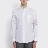 tb thom mens shirt fashion top brand 4 bar pink gray stripes casual oxford fine cotton long sleeve high quality womens shirts