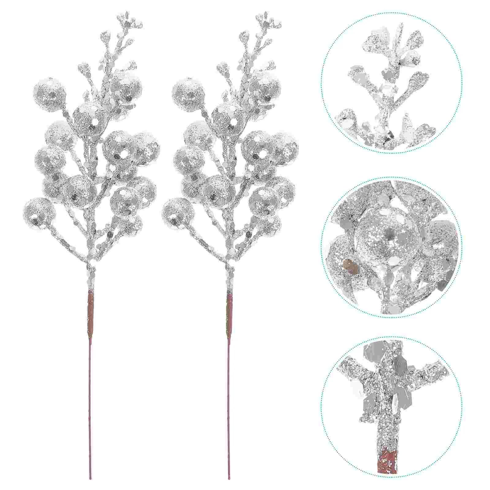 

Berry Christmas Artificial Picks Stems Tree Berries Flowers Glitter Fake Holly Branches Stem Pick Pine Wreath Decorations Faux