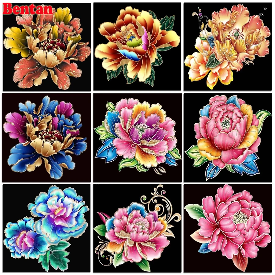 

5D Full Square DIY Diamond Painting Colorful Peony Flowers Cross Stitch Mosaic Handmade Diamond Embroidery Home Decor Gift