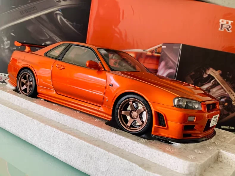 MH 1:18 gtr r34 Flame Orange Подарочная коробка Выставка ограниченная серия литая под давлением модель автомобиля из сплава, украшения для взрослых, игрушки для мальчиков (art.: 3920cd65ff380) - 3920cd65ff380