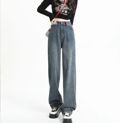 Vintage Y2k Streetwear Women's Jeans High Waist Jeans Woman Female Clothing Denim Women's Pants Straight Leg Blue Baggy Jeans