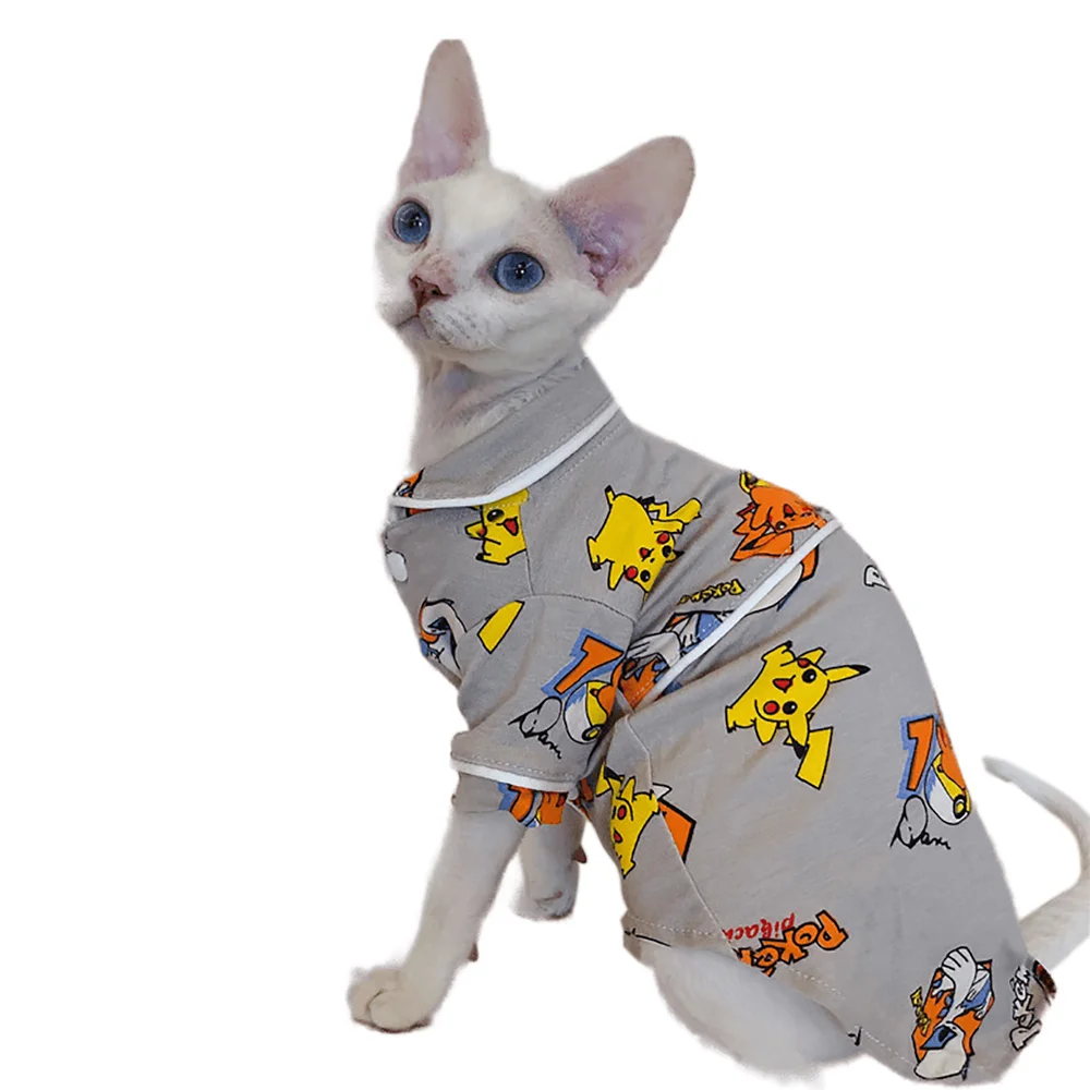 Cartoon Devon Rex cat clothes cotton 4 seasons Cat Shirts for Kitty shirt Kitty Pet Clothes for Cat Sphynx Hairelss Cat pajamas