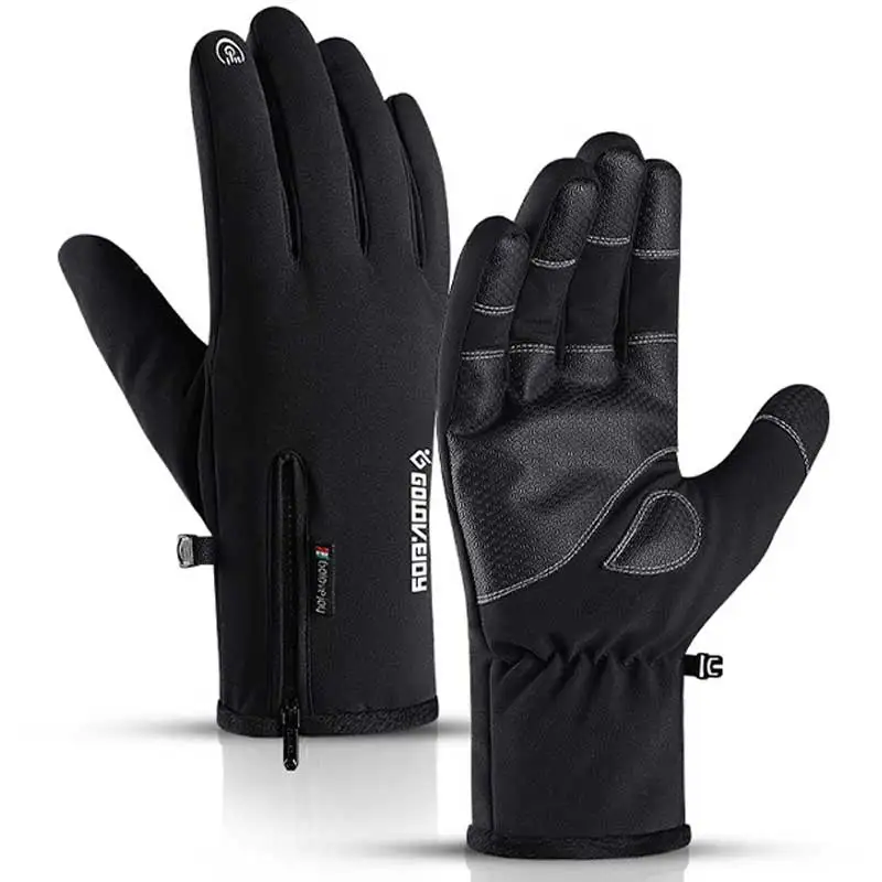 New Ski Gloves for Women Men Waterproof Touch Screen Outdoor Cycling Gloves Zipper Thick Plush Mountaineering Winter Protection