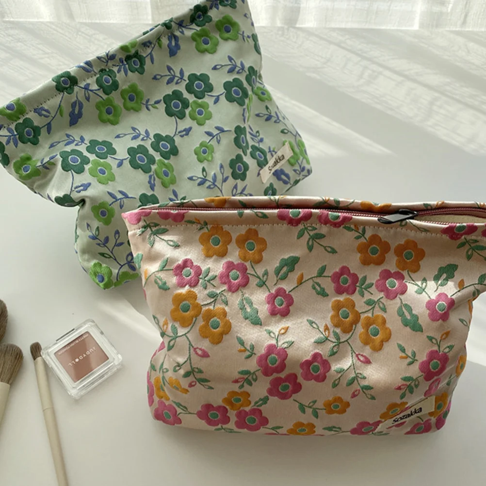 

Bag Makeup Storage Women Flower Country Style Portable Polyester Travel Bags