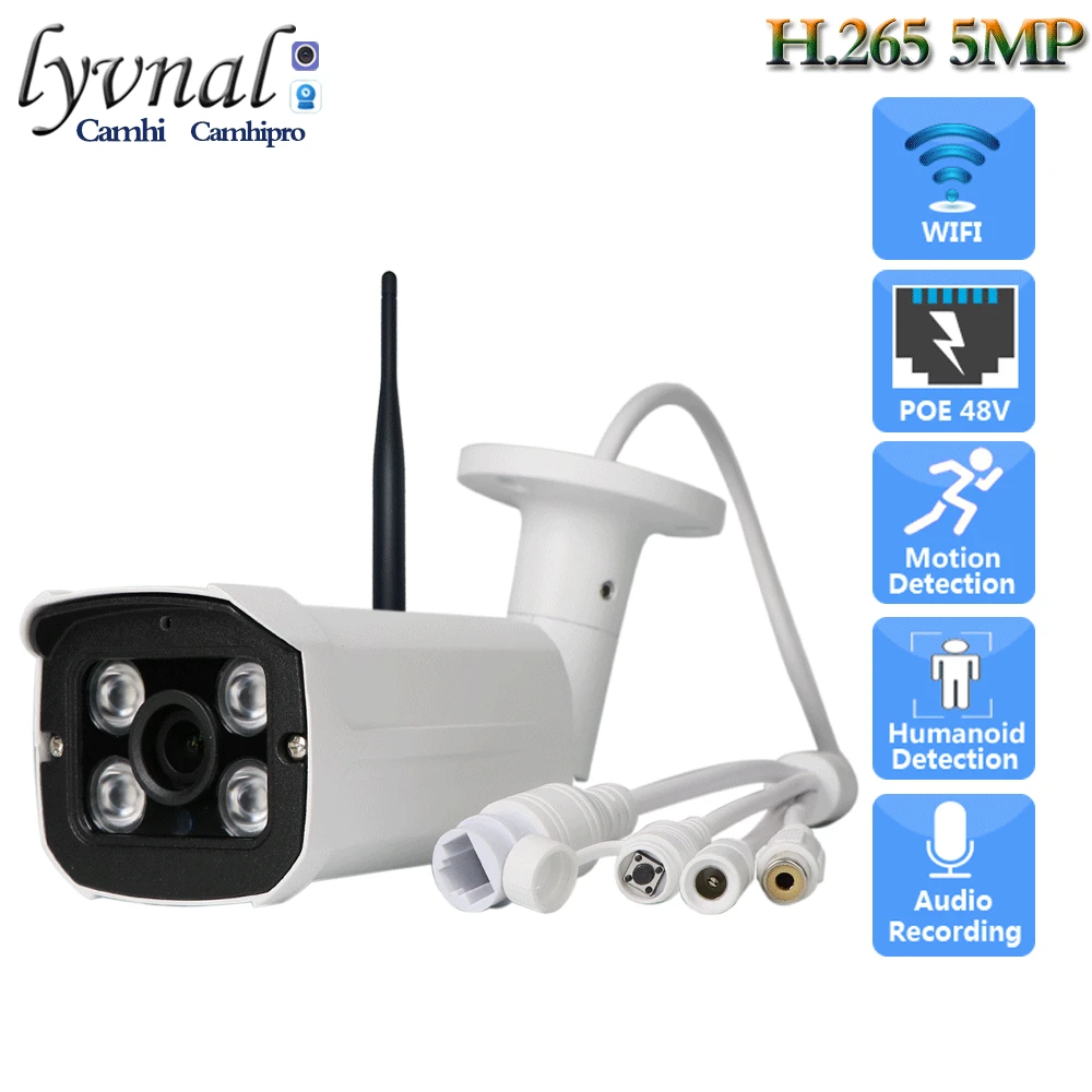 

H.265 HD 5MP Wireless Security IP Camera Wifi Audio Bullet POE 48V IR Night Vision Humanoid Detection Alarm Waterproof Outdoor