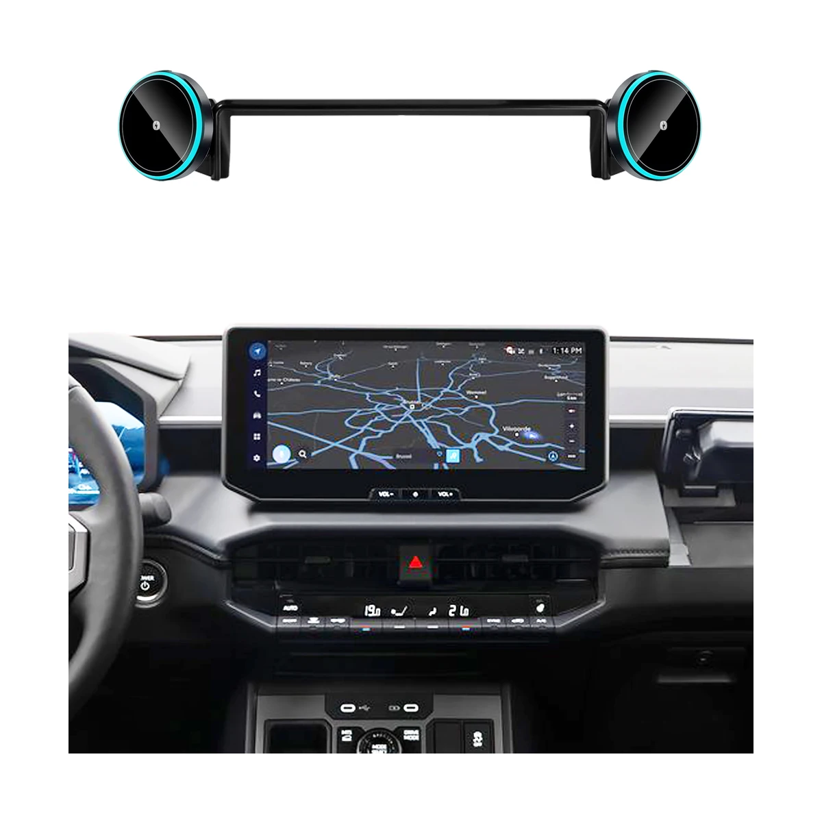 Фото Для Toyota Hilux 2026-2027: Двойное крепление для телефона с беспроводной зарядкой Qi, держатель для телефона 2-в-1, автомобильная подставка для телефона, зарядное устройство для телефона (для праворульных и леворульных авто) №1