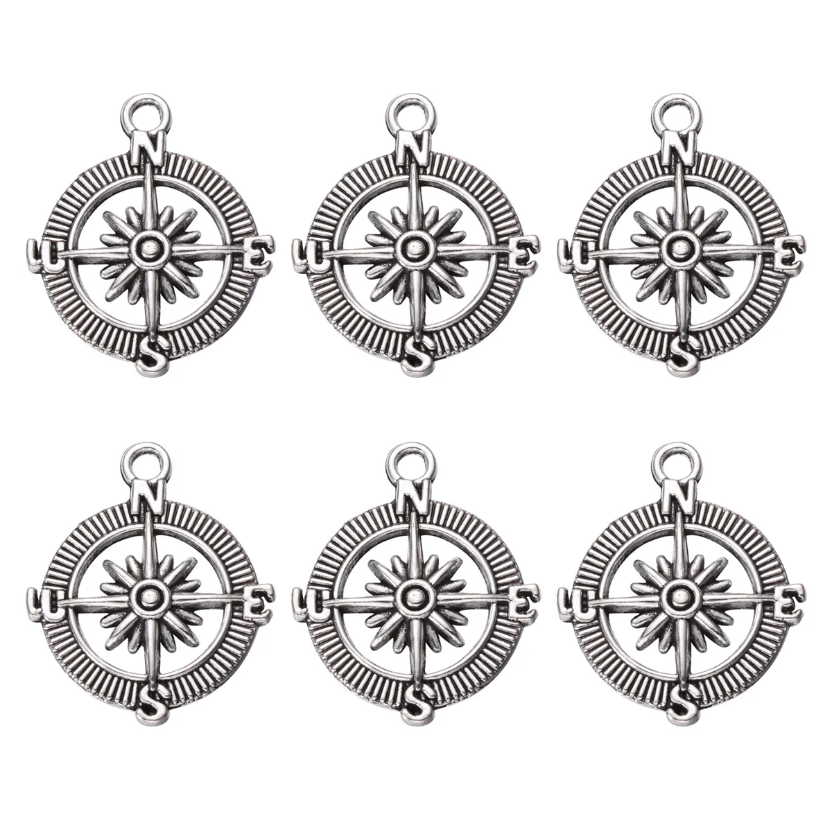 

50 Pcs Silver Polished Pendant Alloy Charm Earrings Women Gift DIY Compass Shaped Charms Women's Necklace