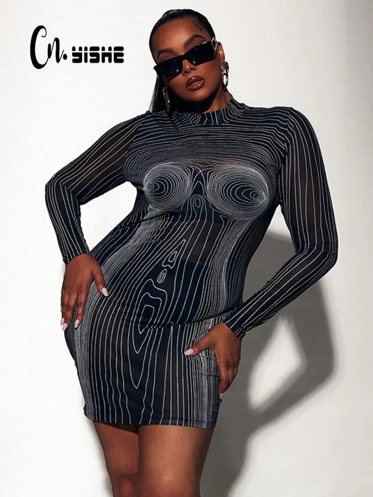 

Женское Прозрачное мини-платье с принтом пейсли, длинным рукавом