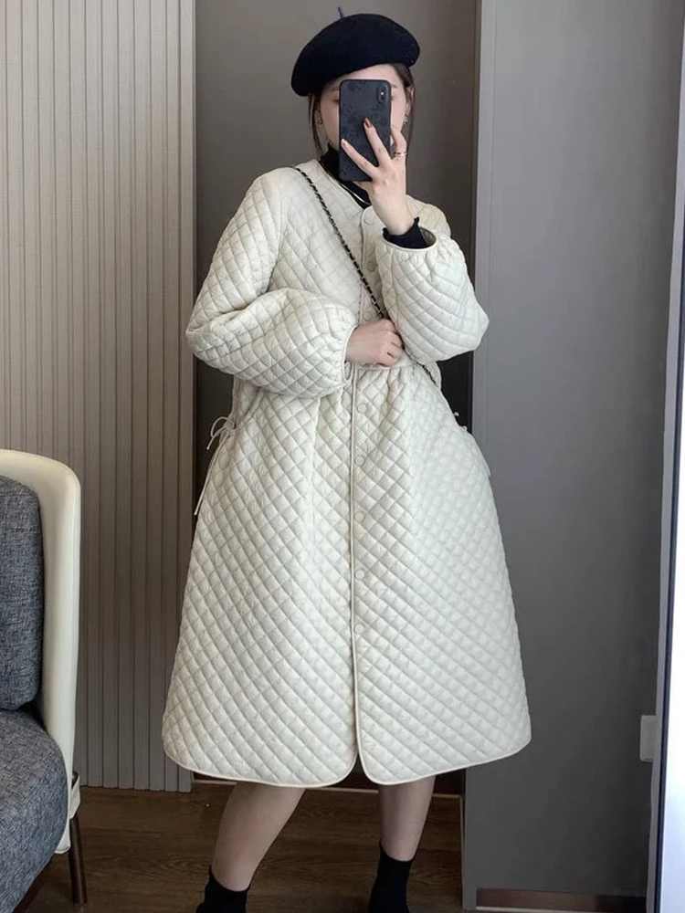 Fitaylor Winter Women White Duck Down Coat Female O-neck Single Breasted Long Coat Casual Lady Argyle Light Puffer Outwear