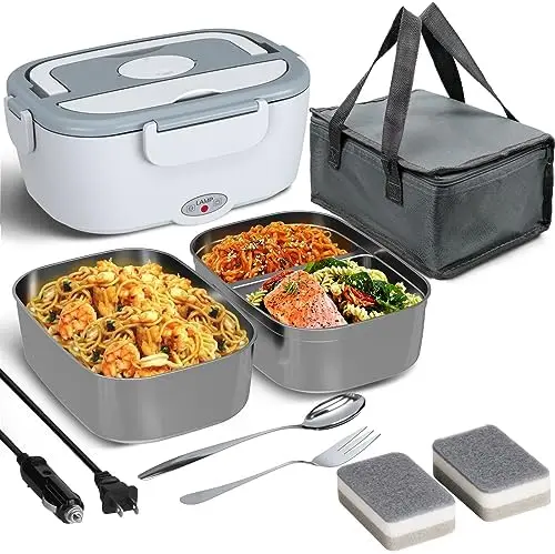 

Электрический Ланч-бокс, подогреватель еды для работы-12 В/24 В/110-220 В, подогреватель еды для автомобиля, грузовика, для улицы с 2 контактами из нержавеющей стали