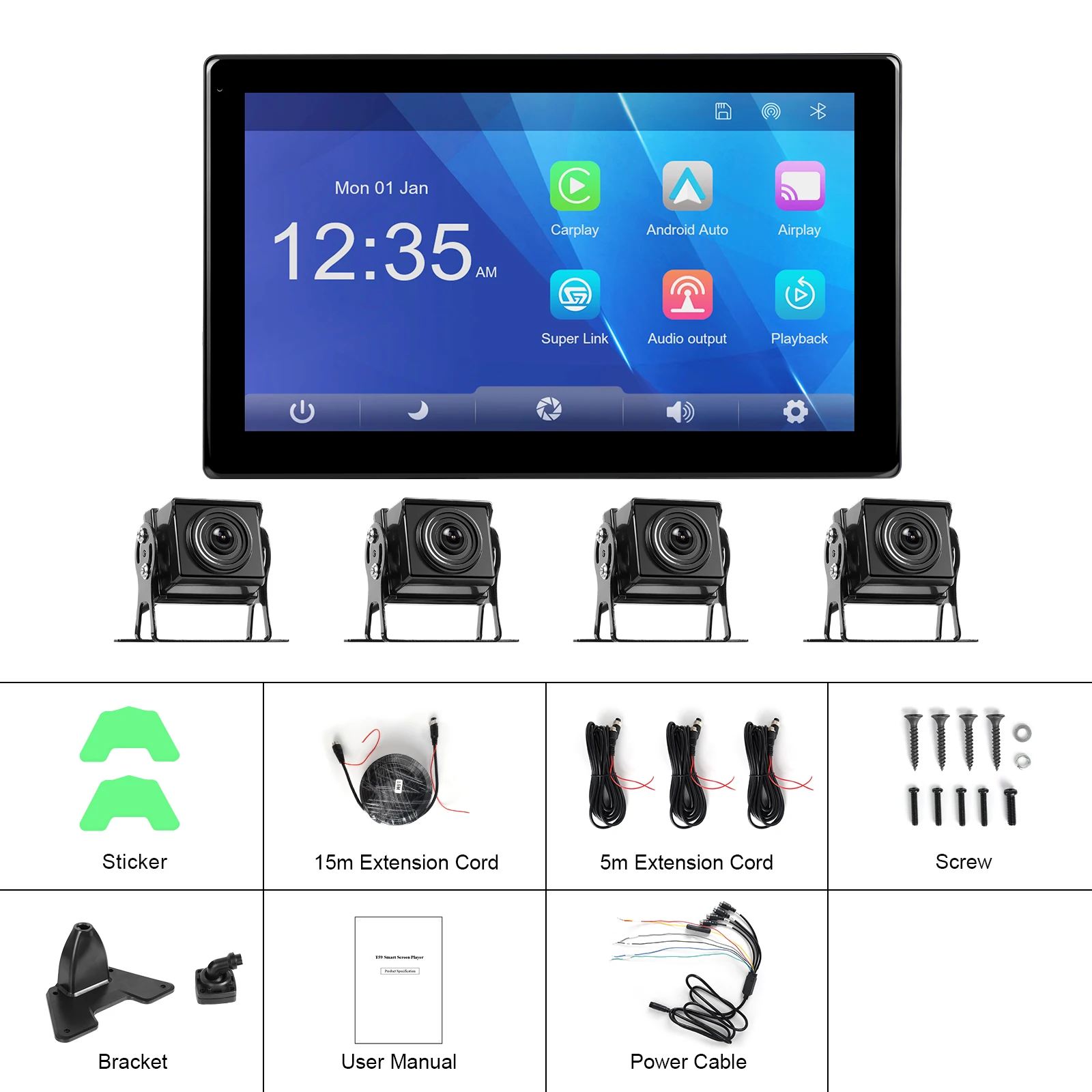 Видеорегистратор Podofo 10 1 дюйма 4 камеры Android Wi-Fi