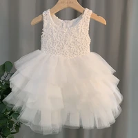 new 2022 girls princess dress sleeveless lace tulle wedding party tutu fluffy dress for children kids evening formal vestidos